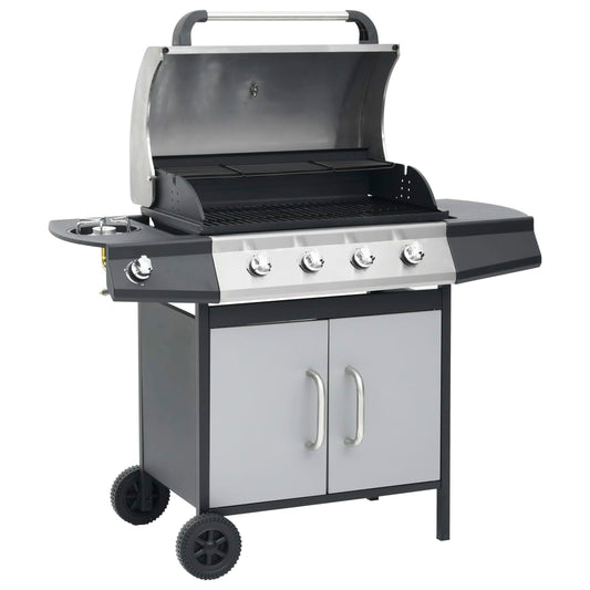 Gasbarbecue 4+1 kookzone stoel en roestvrij staal zwart zilver