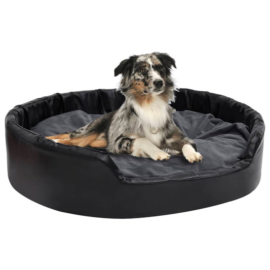 Dog bed 99x89x21 cm plush and artificial leather black and dark gray